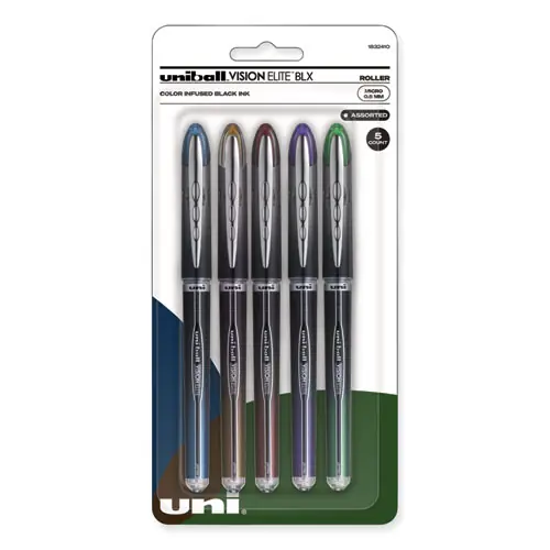uniball® VISION ELITE BLX Series Hybrid Gel Pen, Fine 0.5 mm, Assorted Ink & Barrel Colors, 5/Pack