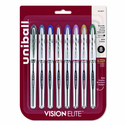 uniball® VISION ELITE Hybrid Gel Pen, Bold 0.8 mm, Assorted Colors, 8-Pack