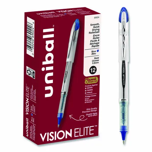 uniball® VISION ELITE Hybrid Gel Pen, Bold 0.8 mm, Blue Ink, White/Blue/Clear Barrel