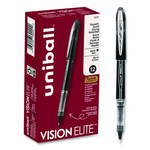 uniball® VISION ELITE Hybrid Gel Pen, Extra-Fine 0.5 mm, Black Ink, Black/Clear Barrel