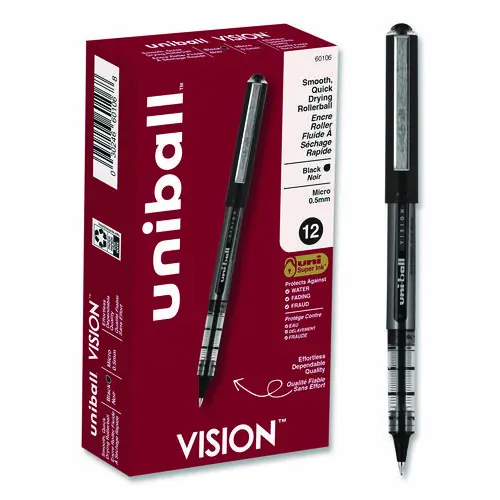 uniball® VISION Rollerball Pen, Extra-Fine 0.5 mm, Black Ink, Dozen