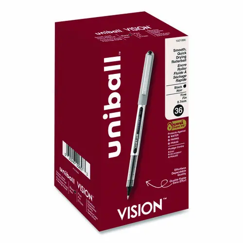 uniball® VISION Rollerball Pen, Fine Tip, Black Ink, 36 Pack