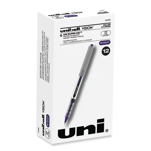 uniball® VISION Rollerball Pen, Fine 0.7 mm, Violet Ink, Silver/Violet/Clear Barrel, Dozen