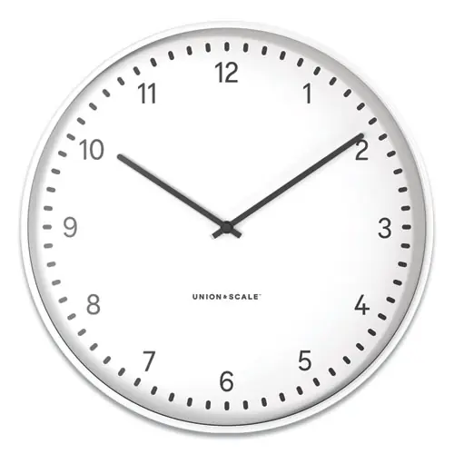 Union & Scale™ Essentials Contemporary Round Wall Clock, 15" Overall Diameter, White Case