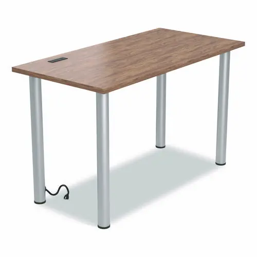 Union & Scale™ Essentials Writing Table-Desk with Integrated Power Management, Espresso/Aluminum