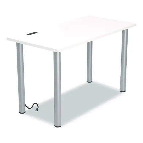 Union & Scale™ Essentials Writing Table-Desk with Integrated Power Management, White/Aluminum, 47.5" x 23.7" x 28.8"