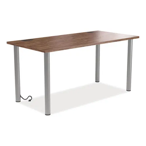Union & Scale™ Essentials Writing Table-Desk with Integrated Power Management, Espresso/Aluminum, 59.7" x 29.3" x 28.8"