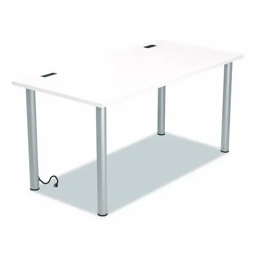 Union & Scale™ Essentials Writing Table-Desk with Integrated Power Management, White/Aluminum, 59.7"W x 29.3"D x 28.8"H