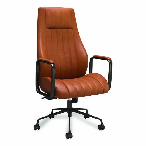 Union & Scale™ Industria 3-50L Ergonomic Bonded Leather Swivel Manager Chair, Brown, Supports Up to 275 lbs, Adjustable 16.81"-20.55" Seat Height