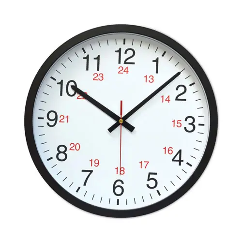 Universal® 24-Hour Round Wall Clock, Black Case, 12.63" Diameter, 1 AA Battery (sold separately)