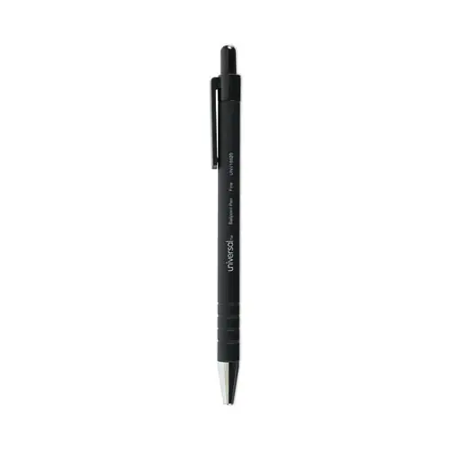 Universal™ Ballpoint Pen, Retractable, Fine 0.7 mm, Black Ink, Black Barrel, Dozen
