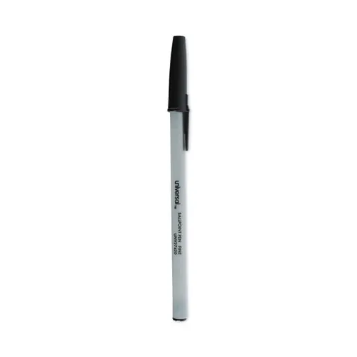Universal™ Ballpoint Pen, Fine Point, 0.7 mm, Black Ink, Gray/Black Barrel, Dozen