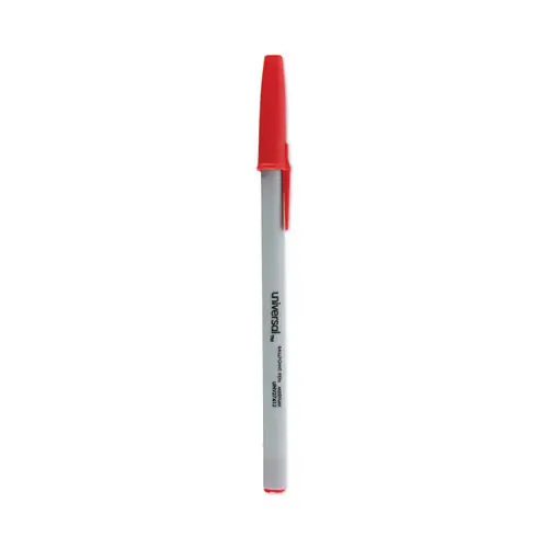 Universal™ Ballpoint Pen, Stick, Medium, 1 mm, Red Ink, Gray/Red Barrel, Dozen