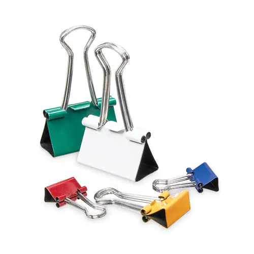 Universal® Binder Clips with Storage Tub, Assorted Sizes and Colors, 30 Clips Total