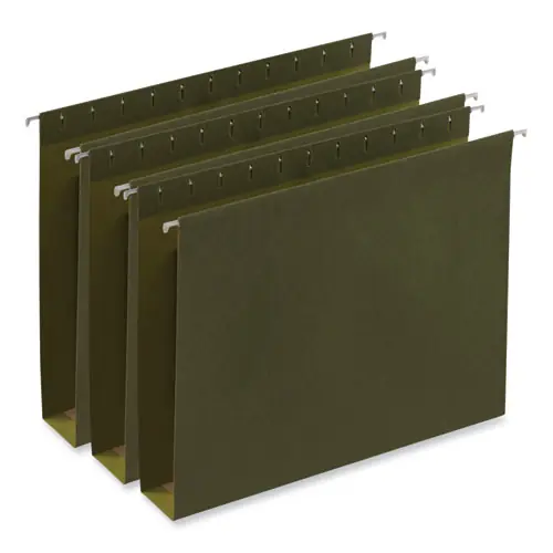 Universal® Box Bottom Hanging File Folders, Letter Size, 2" Expansion, 1/5-Cut Tabs, Standard Green, 25/Box