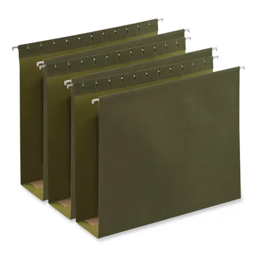 Universal® Box Bottom Hanging File Folders, Letter Size, 3" Capacity, 1/5-Cut Tabs, Standard Green, 25/Box