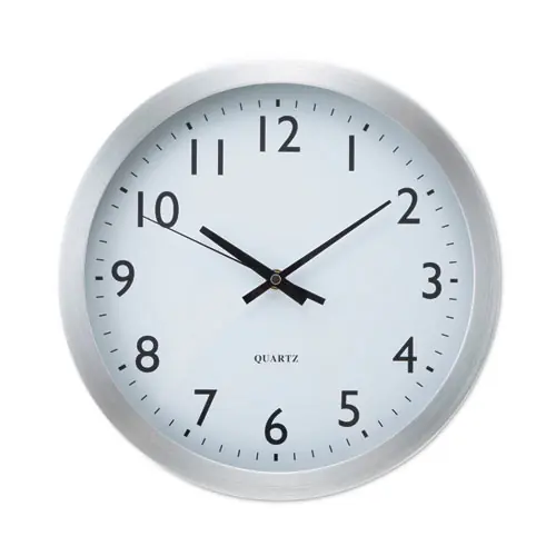 Universal® Brushed Aluminum Wall Clock, 12" Overall Diameter, Silver Case
