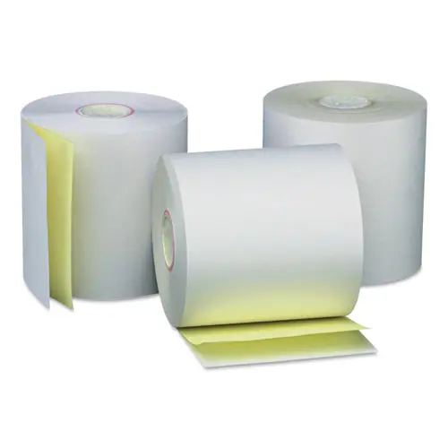 Universal® Carbonless Paper Rolls, 0.44" Core, 3" x 90 ft, White/Canary, 50/Carton