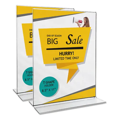 Universal® Clear 2-Sided T-Style Freestanding Frame, 8.5 x 11, 2/Pack