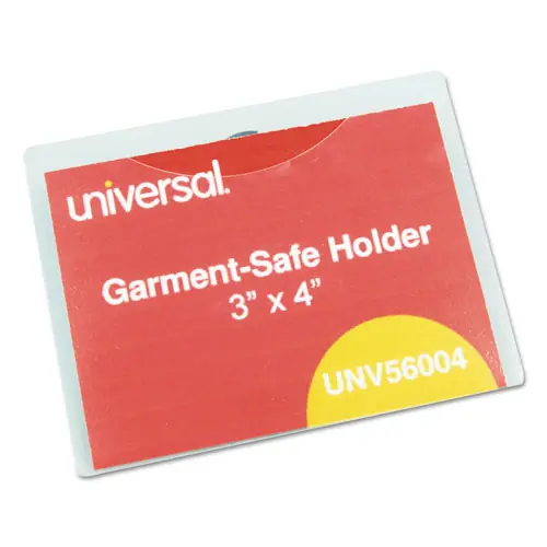 Universal® Clear Badge Holders w/Garment-Safe Clips, 3 x 4, White Inserts, 50/Box