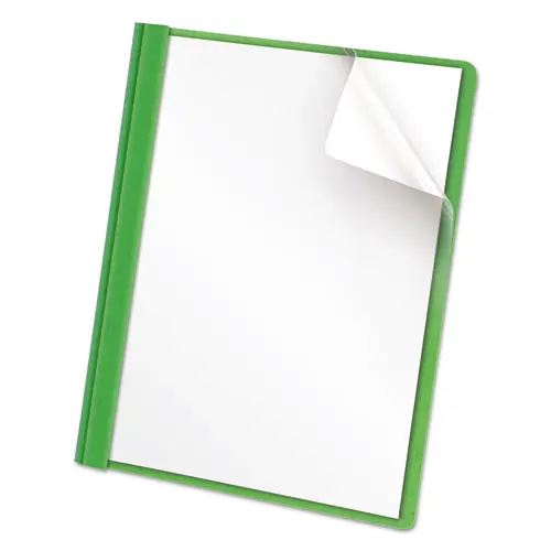 Universal® Clear Front Report Cover, Prong Fastener, 0.5" Capacity, 8.5 x 11, Clear/Green, 25/Box