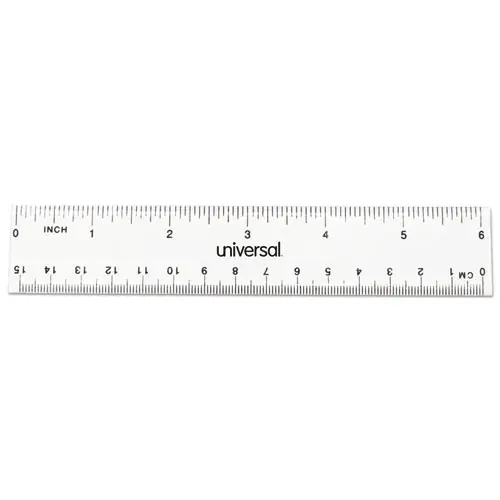 Universal® Clear Plastic Ruler, Standard/Metric, 6" Long, Clear, 2/Pack