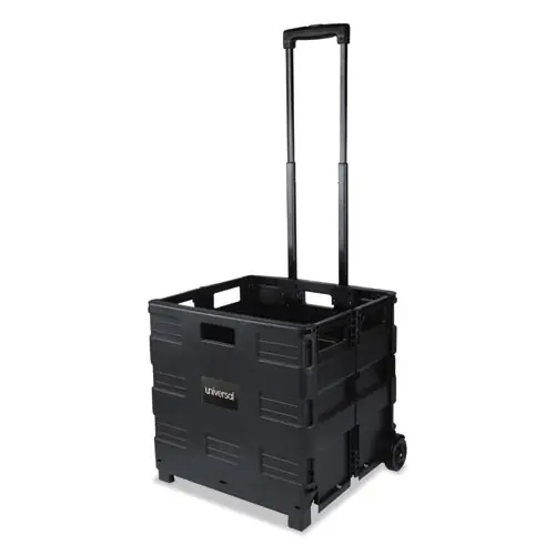Universal® Collapsible Mobile Storage Crate, Black, Plastic, 18.25 x 15 x 18.25 to 39.37