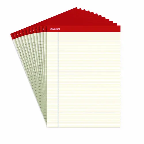 Universal® Colored Perforated Ruled Writing Pads, Letter Size, Wide/Legal Rule, 50 Ivory Sheets, Dozen