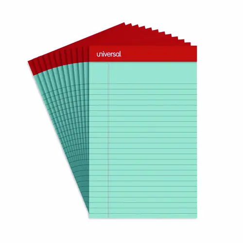 Universal® Colored Perforated Ruled Writing Pads, Narrow Rule, Blue, 5 x 8, 50 Sheets per Pad, 12 Pads/Pack