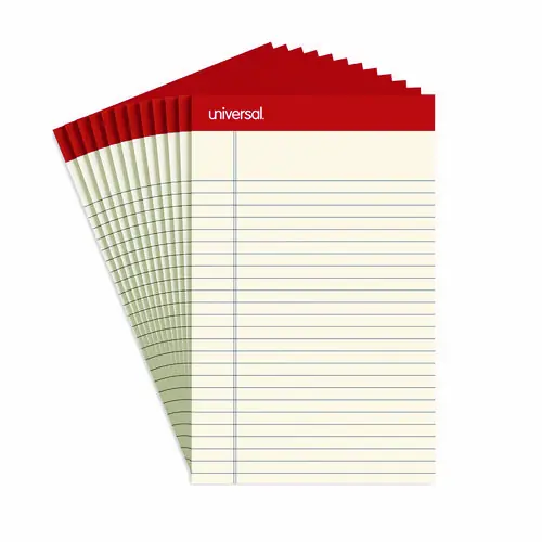 Universal® Colored Perforated Ruled Writing Pads, Narrow Rule, 50 Ivory 5 x 8 Sheets, Dozen