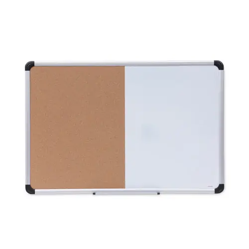 Universal® Combination Dry Erase/Bulletin Board, 36" x 24", Tan/White Surface, Black/Satin Aluminum Frame