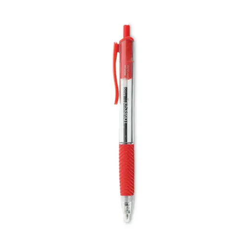 Universal™ Comfort Grip Ballpoint Pen, Retractable, Medium 1 mm, Red Ink, Clear/Red Barrel, Dozen
