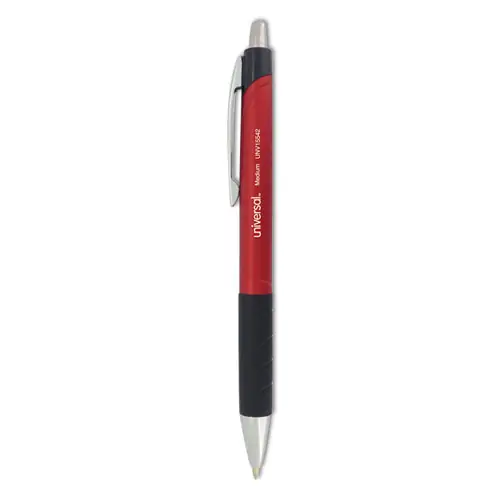 Universal™ Comfort Grip Ballpoint Pen, Retractable, Medium 1 mm, Red Ink, Red/Black Barrel, Dozen