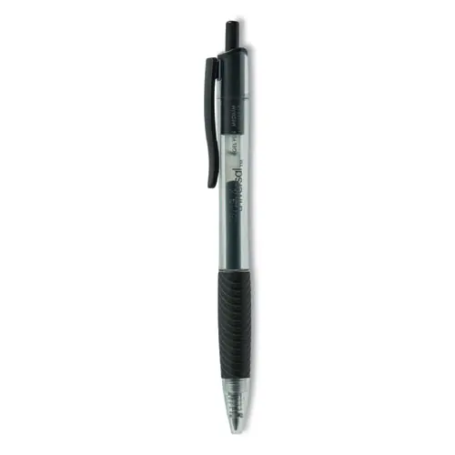 Universal™ Comfort Grip Gel Pen, Retractable, Medium Point, 0.7 mm, Black Ink, Clear/Black Barrel, Dozen