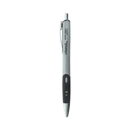 Universal™ Comfort Grip Gel Pen, Retractable, Medium 0.7 mm, Black Ink, Gray/Black/Silver Barrel, 36/Pack