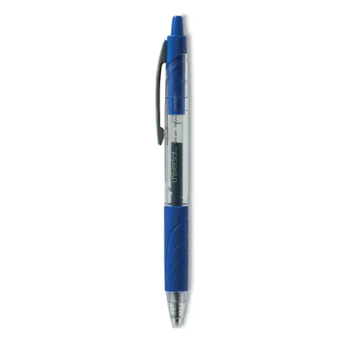 Universal™ Comfort Grip Gel Pen, Retractable, Medium 0.7 mm, Blue Ink, Clear/Blue Barrel, 36/Pack