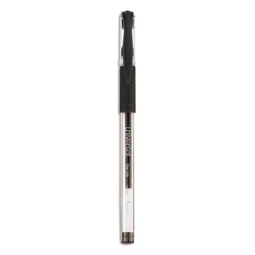 Universal™ Comfort Grip Gel Pen, Medium Point, 0.7 mm, Black Ink, Clear/Black Barrel, 60/Pack