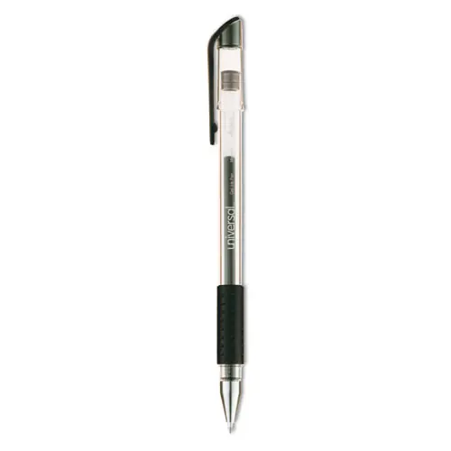 Universal™ Comfort Grip Gel Pen, Medium Point, 0.7 mm, Black Ink, Clear/Black Barrel, Dozen