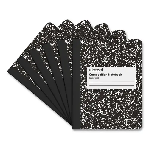 Universal® Composition Book, Wide/Legal Rule, Black Marble Cover, 100 Sheets, 6/Pack