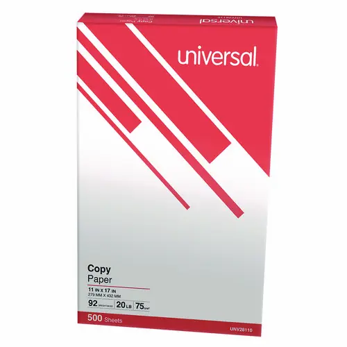 Universal® Copy Paper, 92 Bright, 20 lb Bond Weight, 11 x 17, White, 500 Sheets/Ream