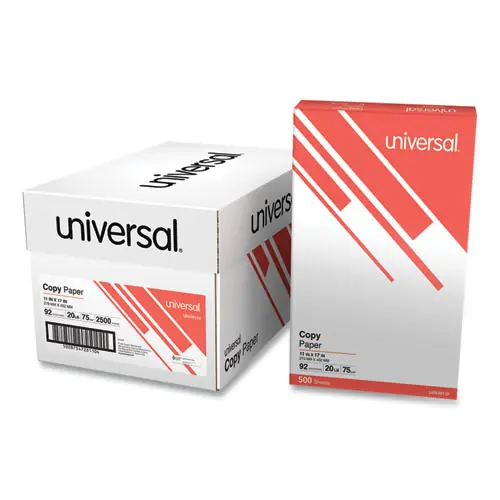 Universal® Copy Paper, 92 Bright, 20 lb Bond Weight, 11 x 17, White, 500 Sheets/Ream, 5 Reams/Carton