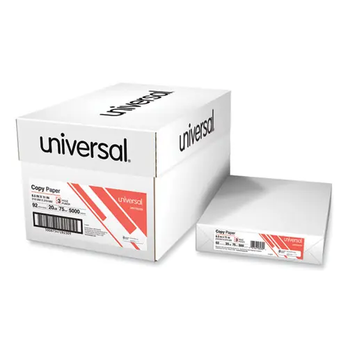 Universal® Copy Paper, 92 Bright, 3-Hole Punched, 20 lb, 8.5 x 11, White, 500 Sheets per Ream, 10 Reams per Carton