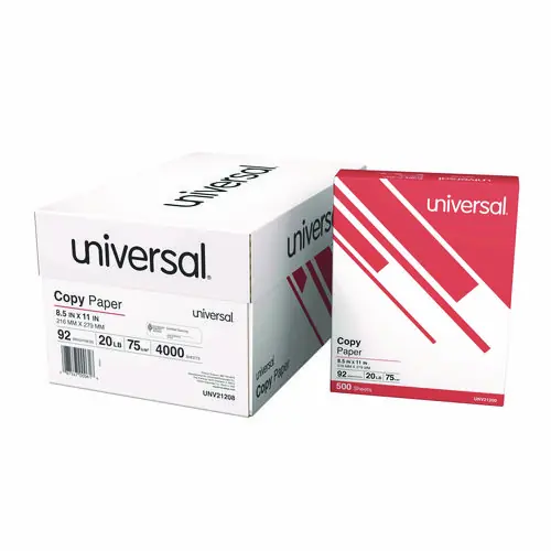 Universal® Copy Paper Convenience Carton, 92 Bright, 20 lb Bond, 8.5 x 11, White, 500 Sheets/Ream, 8 Reams/Carton