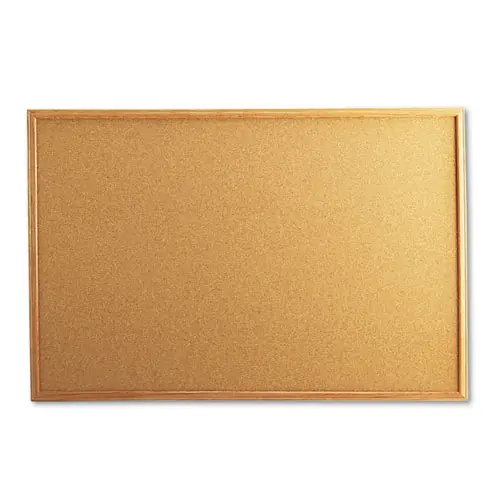Universal® Cork Board with Oak Style Frame, 36" x 24", Tan Surface, Oak Finished Wood Frame