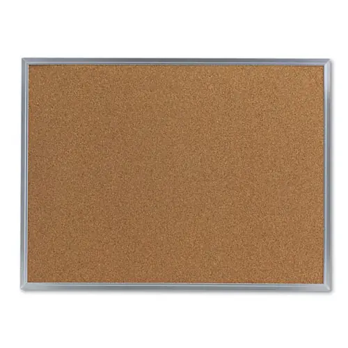 Universal® Cork Bulletin Board, 24" x 18", Tan Surface, Satin Aluminum Frame