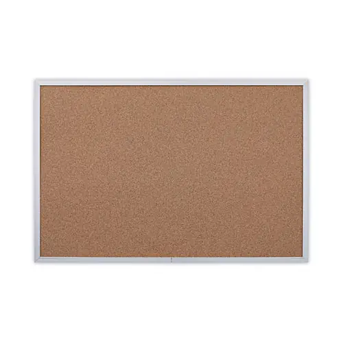 Universal® Cork Bulletin Board, 36" x 24", Tan Surface, Satin Aluminum Frame