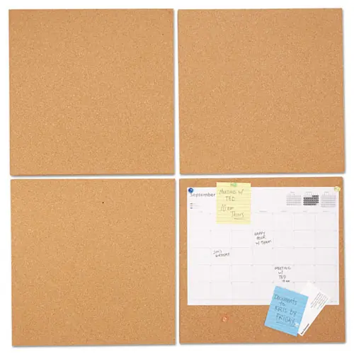 Universal® Cork Tile Panels, Classic Synthetic Cork Surface, 12" x 0.38" x 12", Brown, 4/Pack
