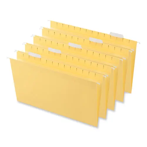 Universal® Deluxe Bright Color Hanging File Folders, Legal Size, 1/5-Cut Tabs, Yellow, 25/Box