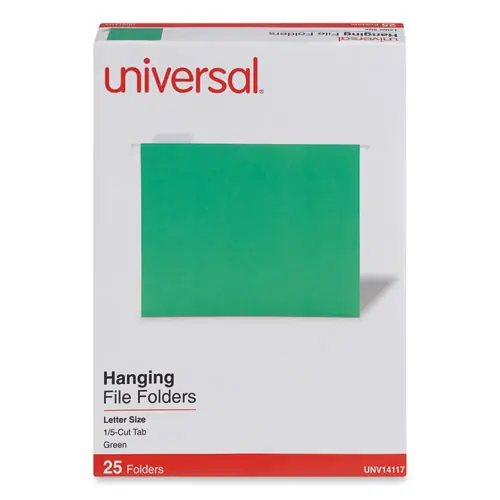 Universal® Deluxe Bright Color Hanging File Folders, Letter Size, 1/5-Cut Tabs, Bright Green, 25/Box