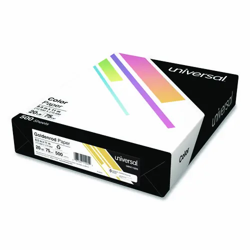 Universal® Deluxe Colored Paper, Goldenrod, 8.5 x 11, 500 Sheets, 20 lb Bond